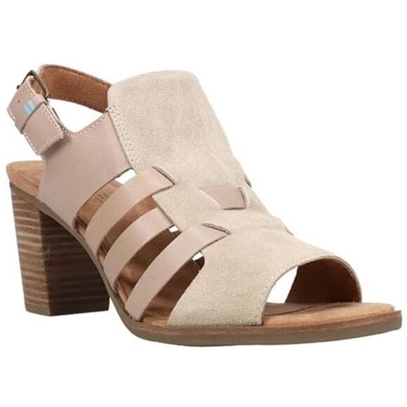 Toms Women's‎ Majorca Woven Textile & Suede Heeled Sandals Neutral Tan Size 6.5 - Picture 1 of 12